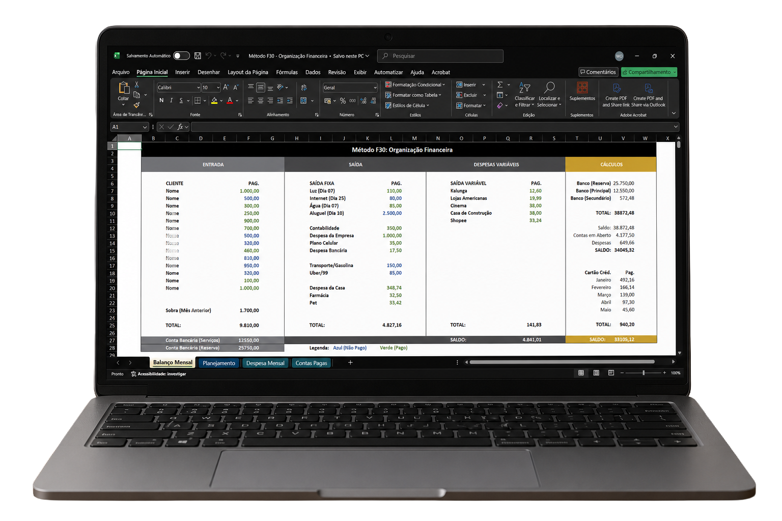 Planilha financeira exclusiva no laptop
